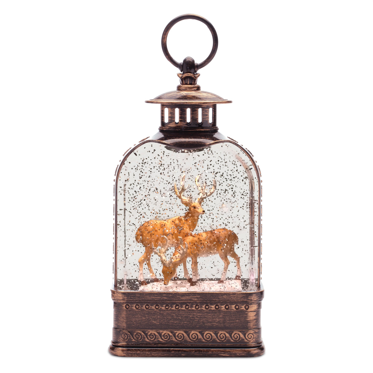 Led deer couple snow globe 11"h