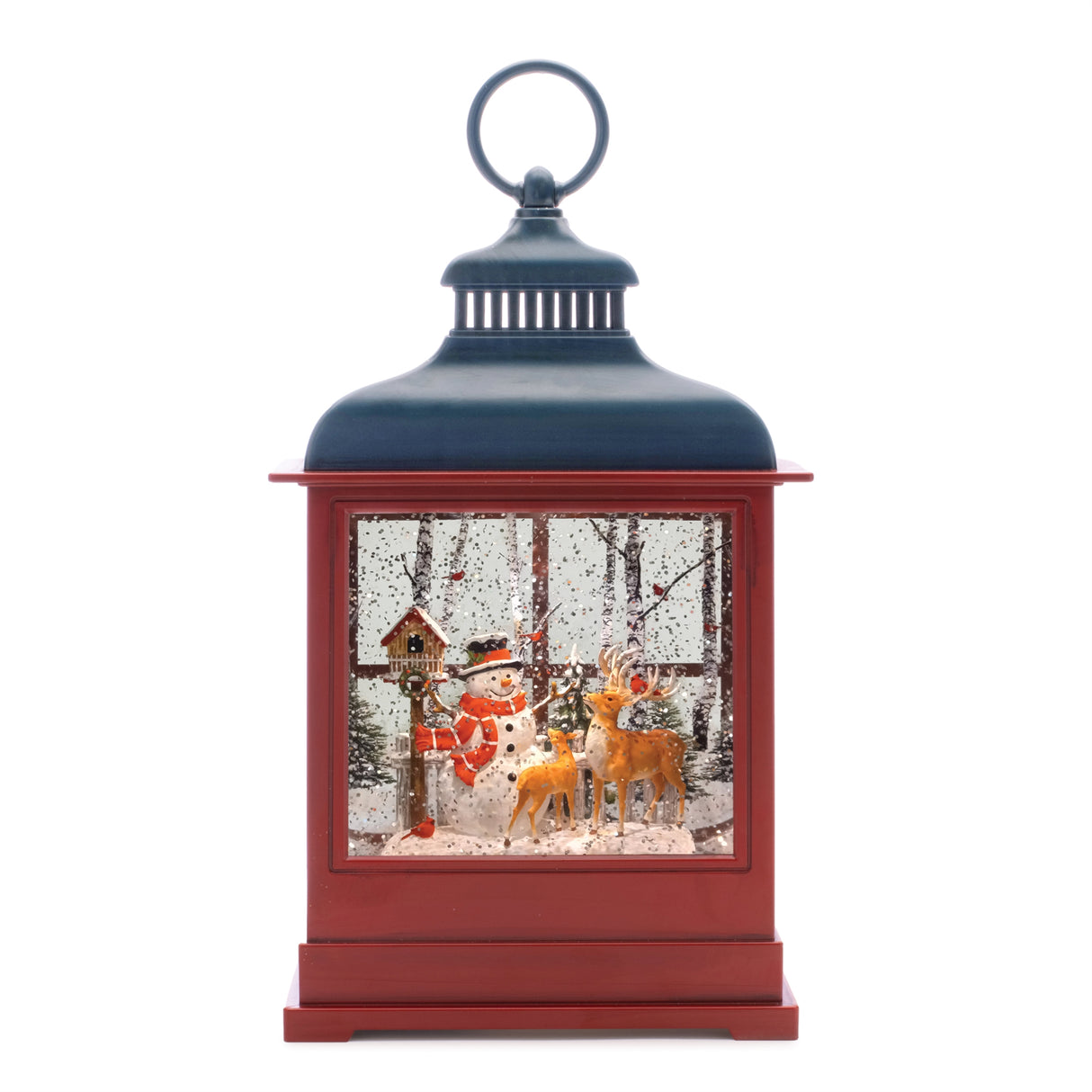 Led woodland snowman snow globe 12"h