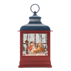 Led woodland snowman snow globe 12"h