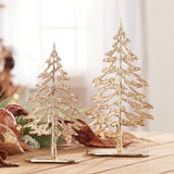 Metal tree with wood base (set of 2)