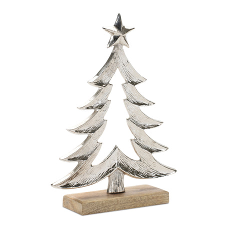 Metal christmas tree with wood base (set of 2)