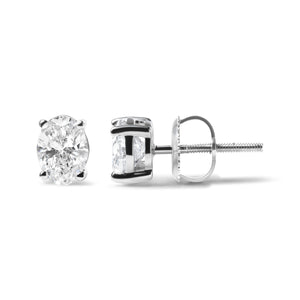 14K White Gold 2.0 Cttw Prong Set Lab Grown Oval Diamond Solitaire Stud Earring (F-G Color, VS1-VS2 Clarity)