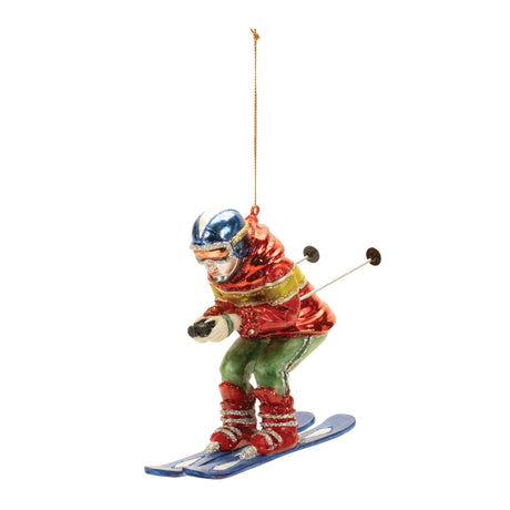 Glittered glass skiier ornament (set of 6)