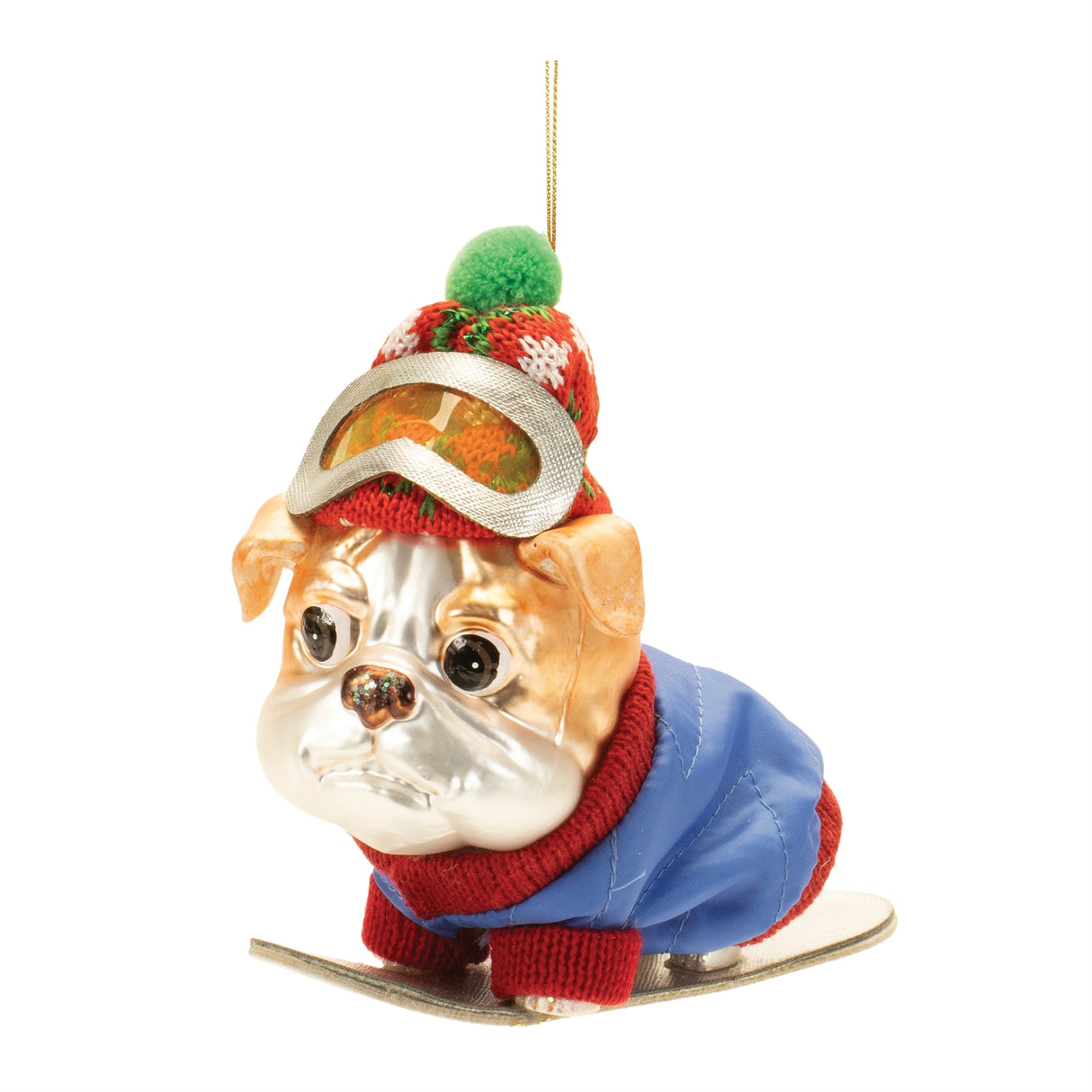 Glittered snowboarding dog ornament (set of 6)