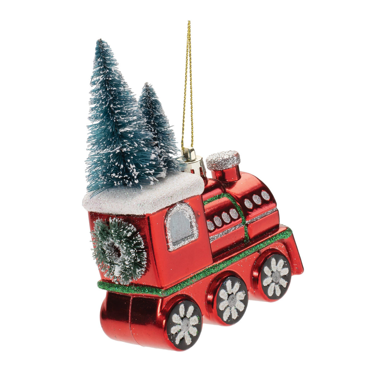 Glittered glass train ornament (set of 6)