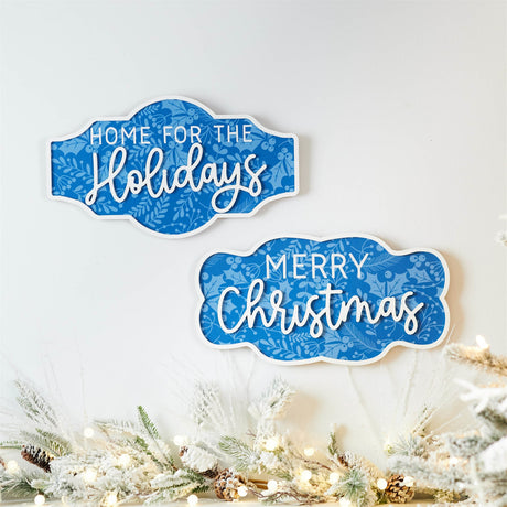 Wood christmas sentiment sign (set of 2)