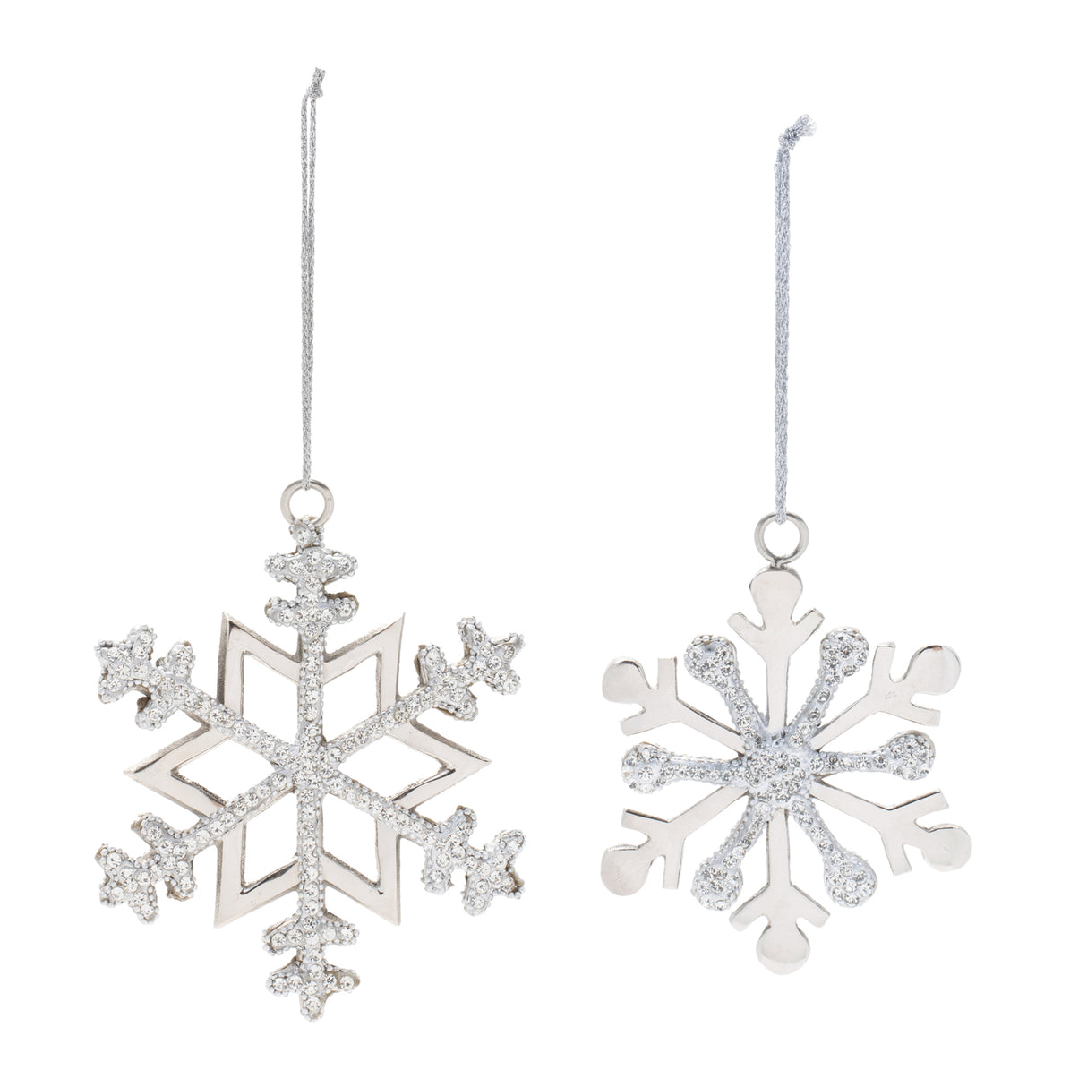 Jeweled metal snowflake ornament (set of 2)