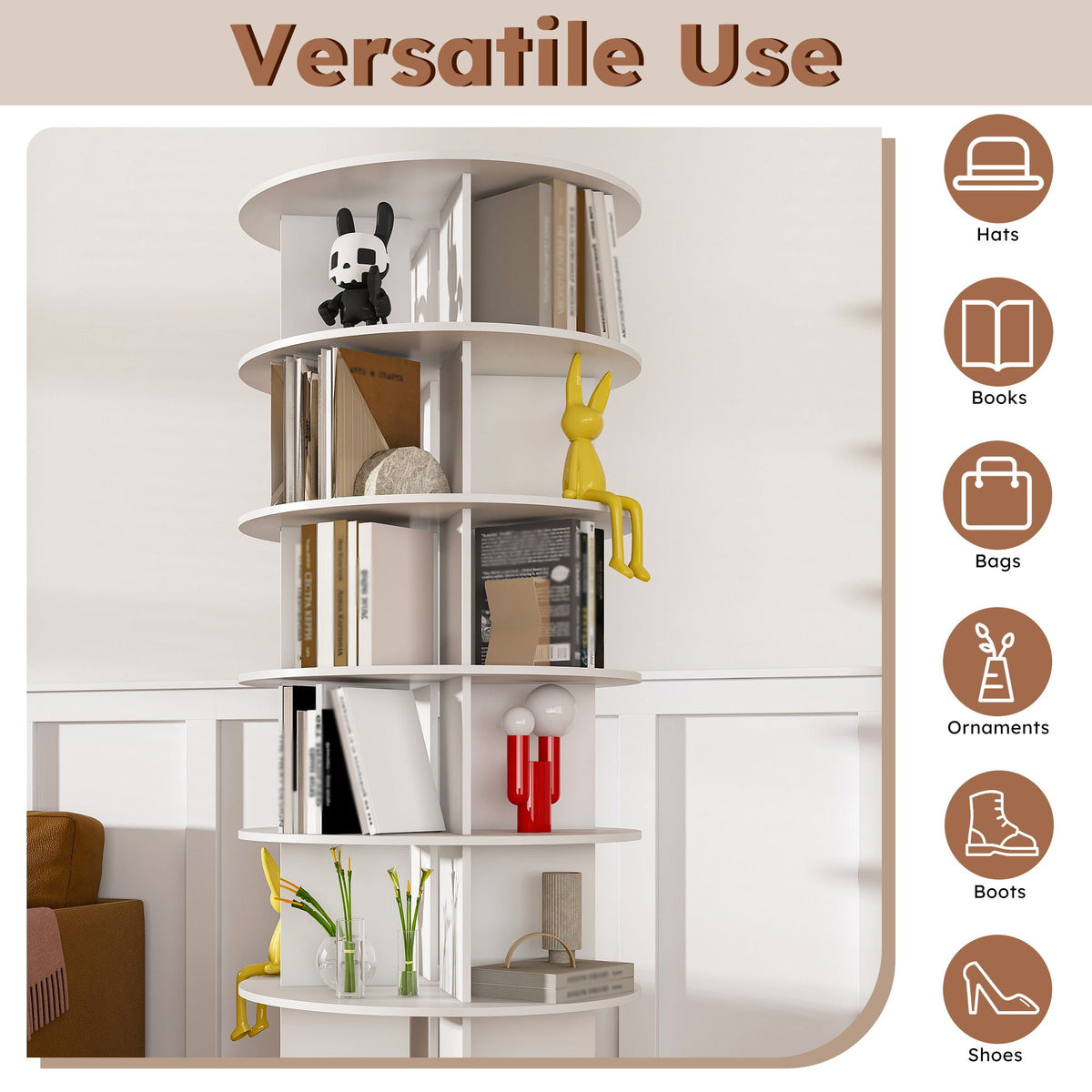 6 Tier Spinning Shoe Rack with 360° Revolving Organizer - White