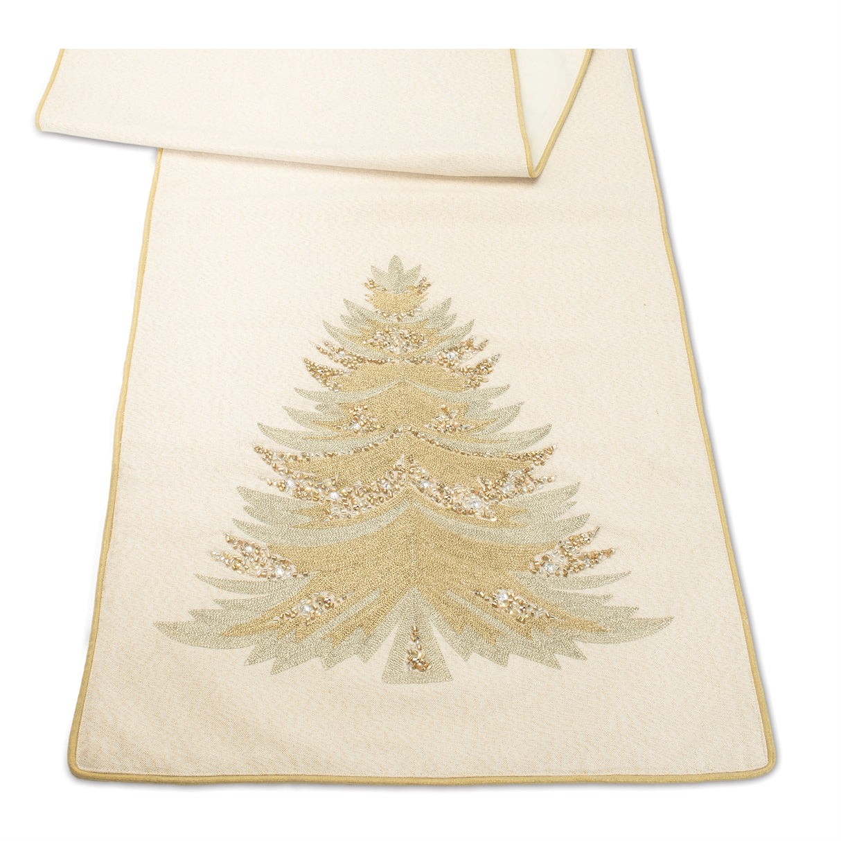 Bead embroidered pine tree table runner 72"l