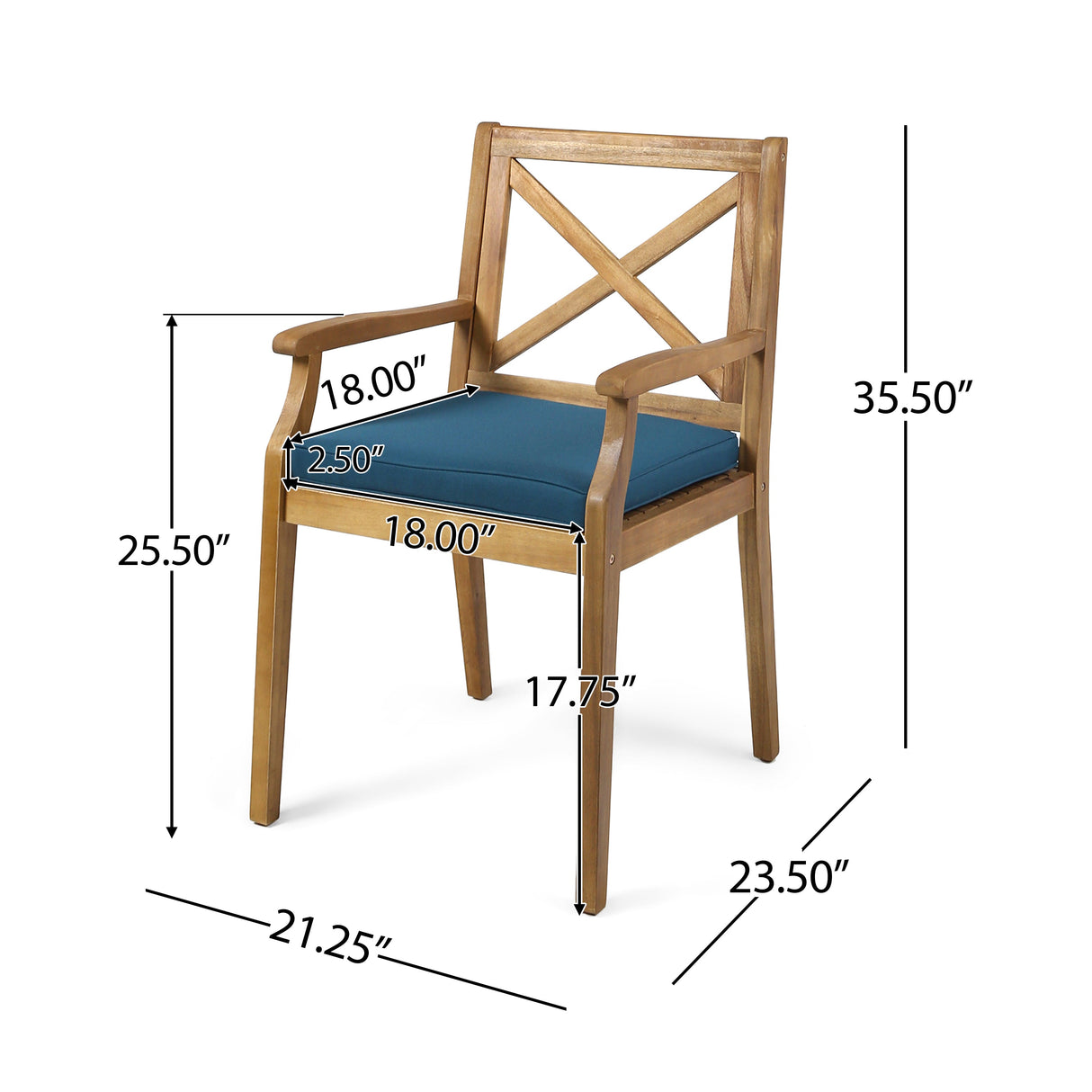 7-Piece Acacia Wood Outdoor Dining Set with Blue Cushions