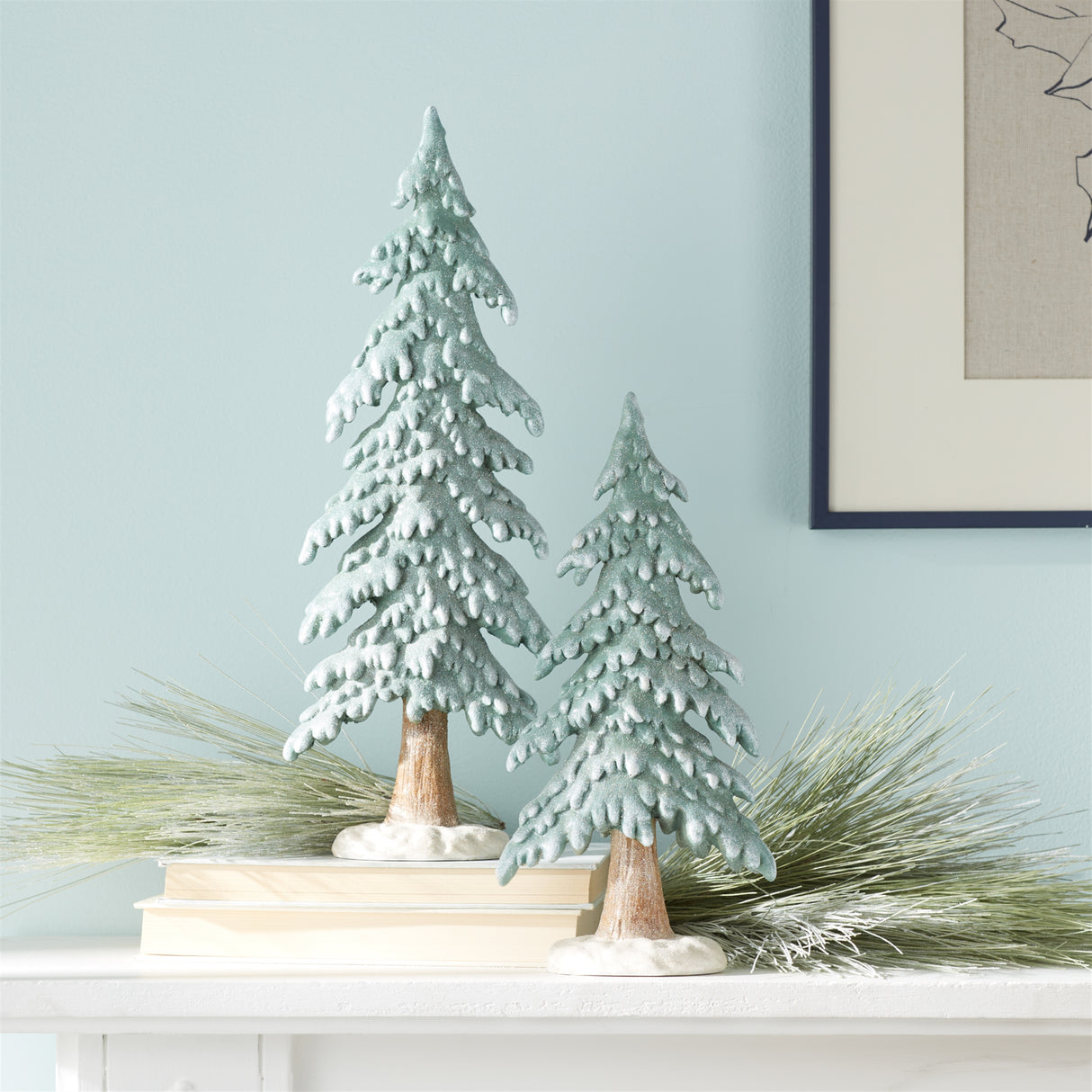 Glittered winter pine tree (set of 2)