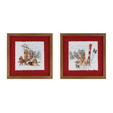 Framed dog sled and ski print under glass (set of 2)