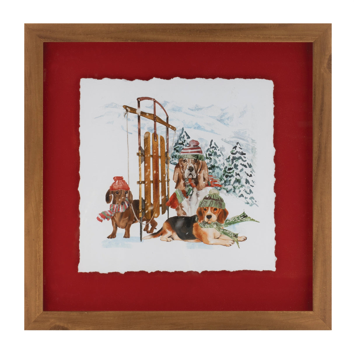 Framed dog sled and ski print under glass (set of 2)