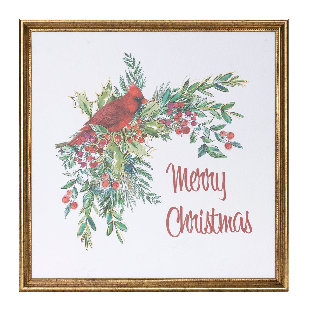 Framed merry christmas cardinal print 16"sq