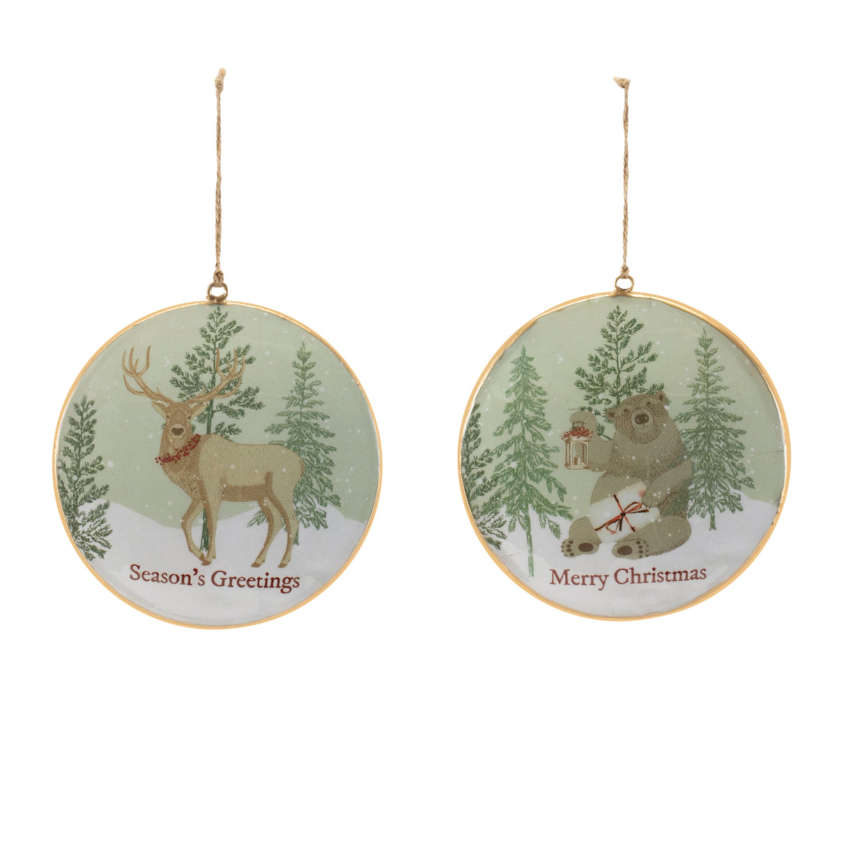 Woodland christmas sentiment disc ornament (set of 6)