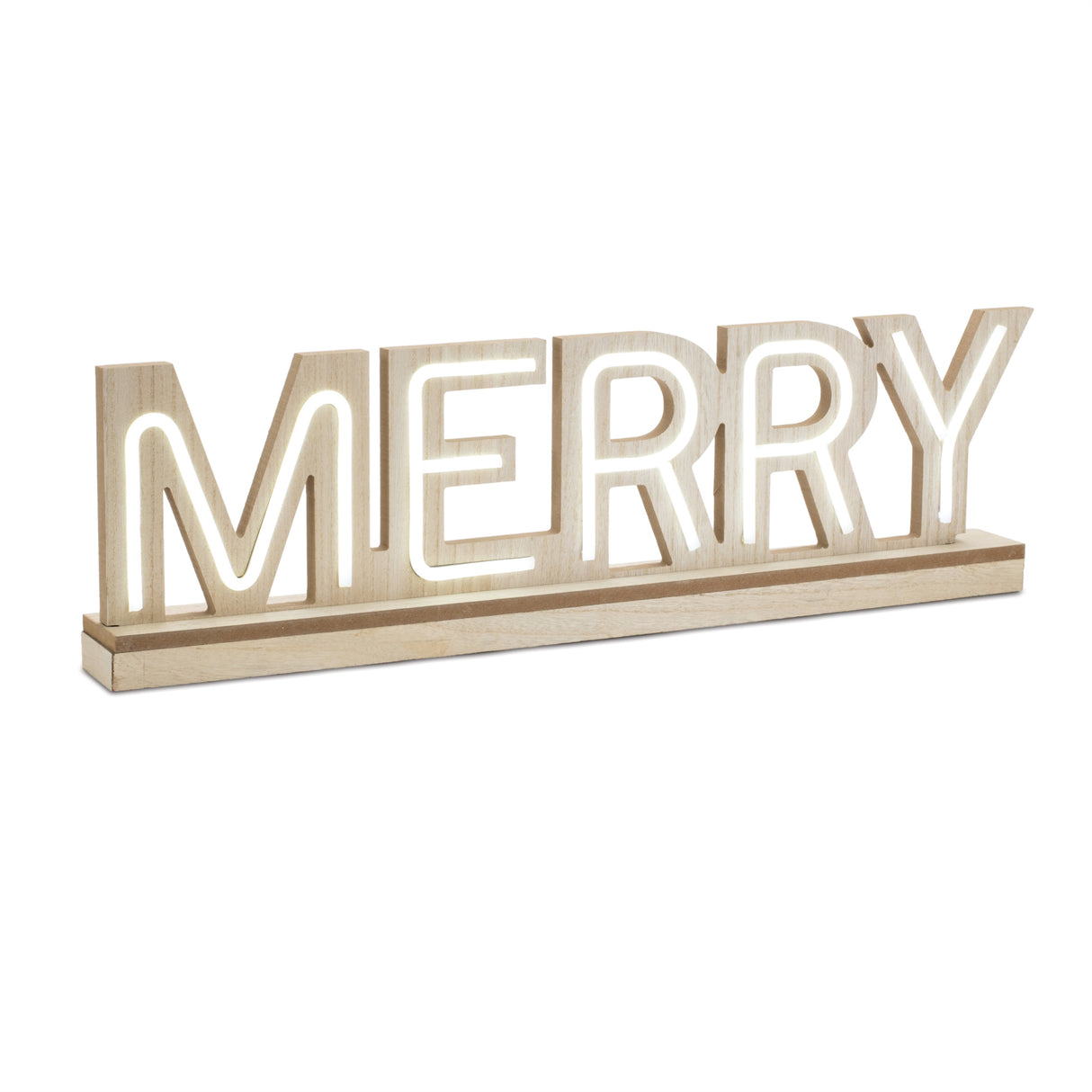 Led joy and merry tabletop sign (set of 2)