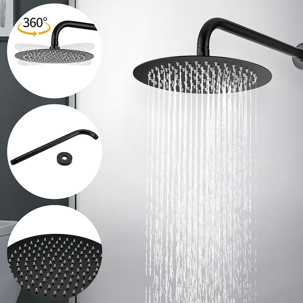 Elegant 10" Round Rain Shower Head And Handheld Set With Adjustable Tilt And Dual Modes
