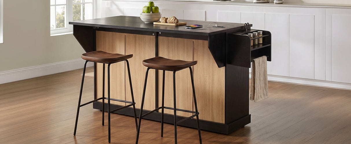 K&K 65" Kitchen Island with Storage & Drop Leaf