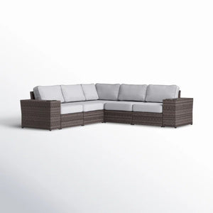 Wide Reversible Outdoor Sectional Sofa With Cushions - Brown / Gray