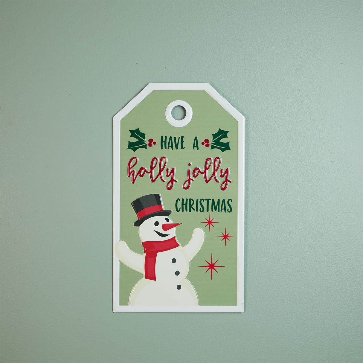 Metal snowman christmas sentiment tag 16"h