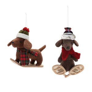 Plush Ski and Snowboard Dog Ornament (Set of 6)