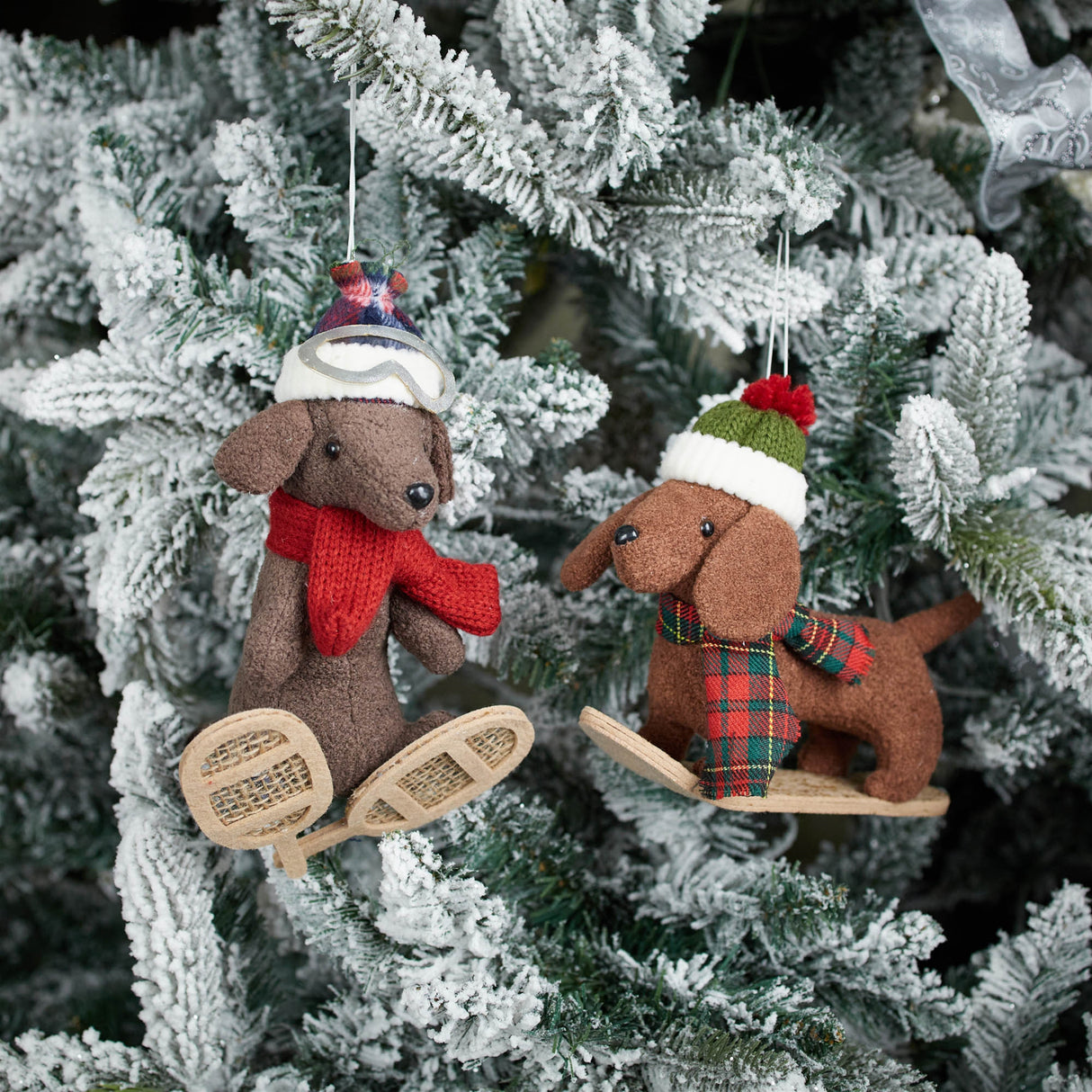 Plush ski and snowboard dog ornament (set of 6)