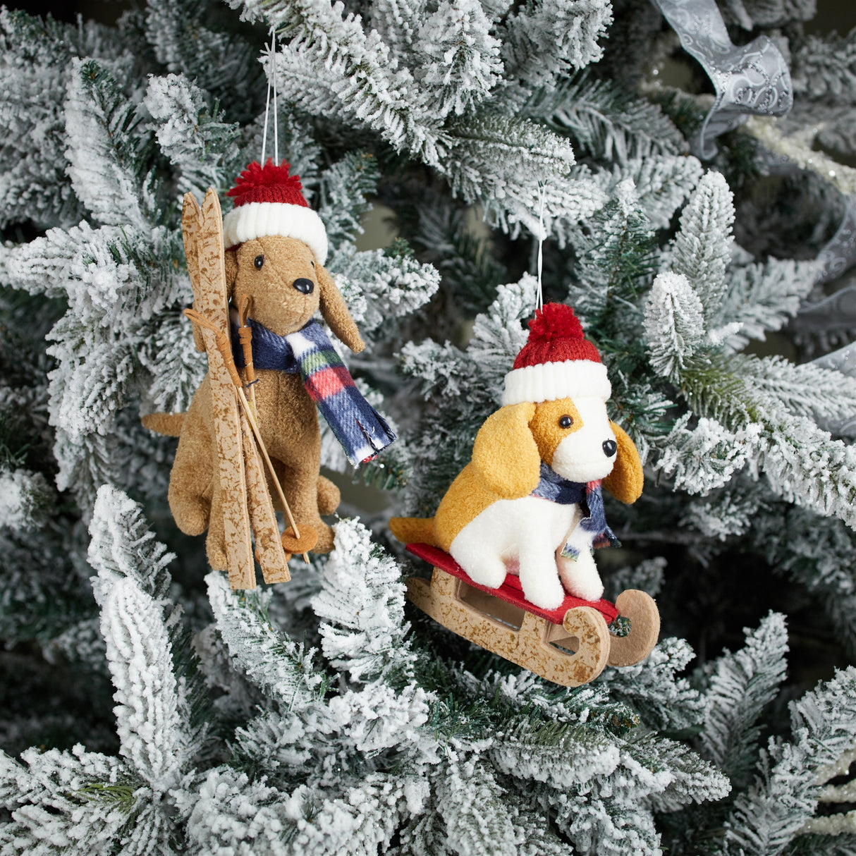 Plush ski and sled dog ornament (set of 6)