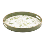 Round deer and pine tree print tray 13.5"h