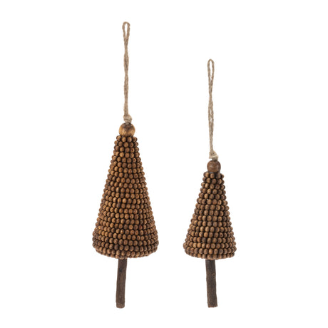 Wood beaded pine tree ornament (set of 4)
