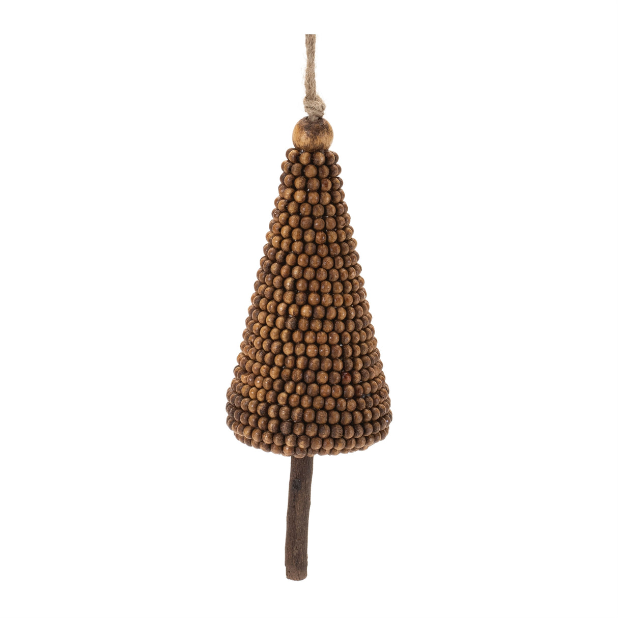Wood beaded pine tree ornament (set of 4)