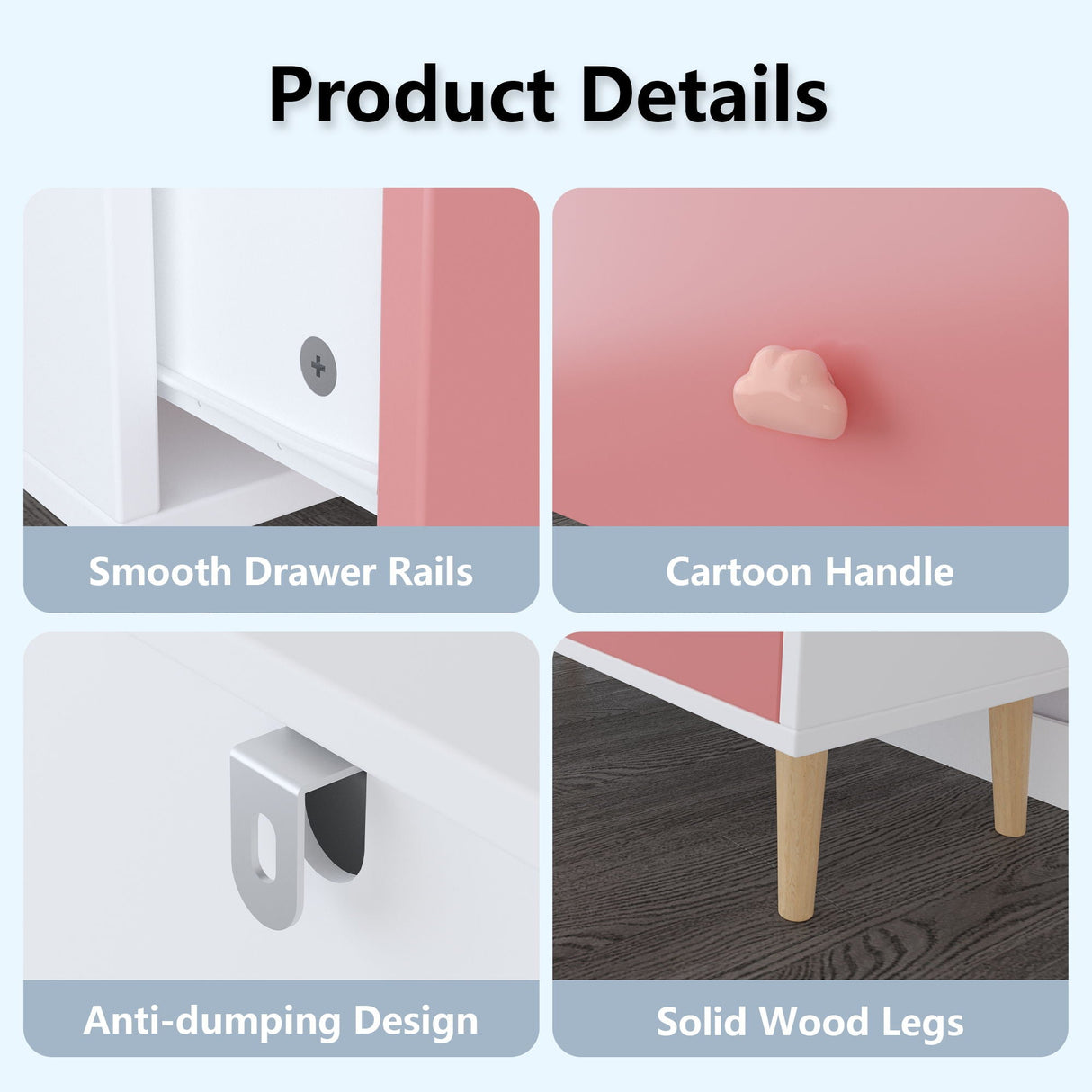 3 Drawer Dresser, Storage Cabinet With Anti Tip Safety