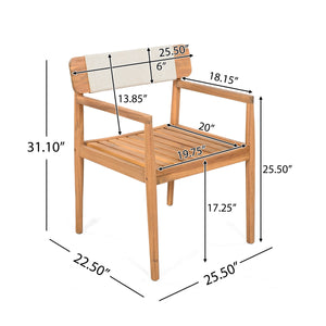 Creative Braided Acacia Wood Outdoor Dining Chairs with Armrests – Set of 2
