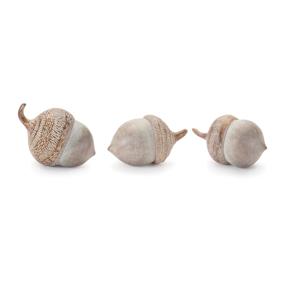 White washed etched acorn (set of 6)