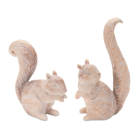 White washed etched squirrel figurine (set of 2)