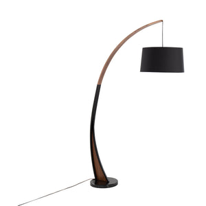 Noah Mid-Century Modern Floor Lamp with Walnut Wood Frame and Marble Base