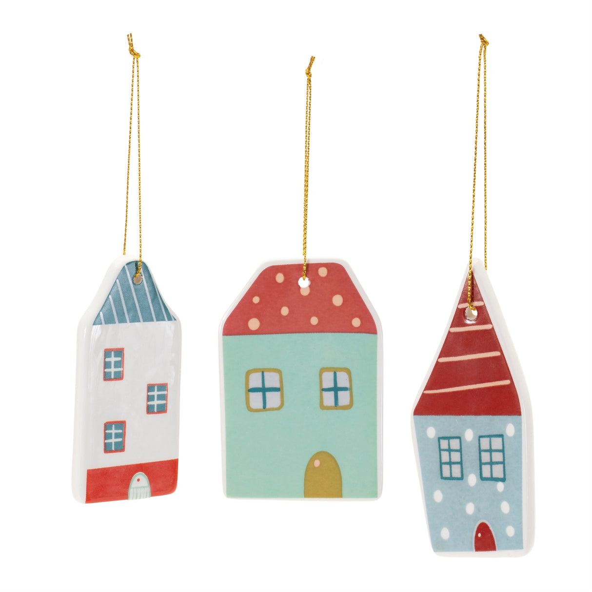 Ceramic winter house ornament (set of 12)