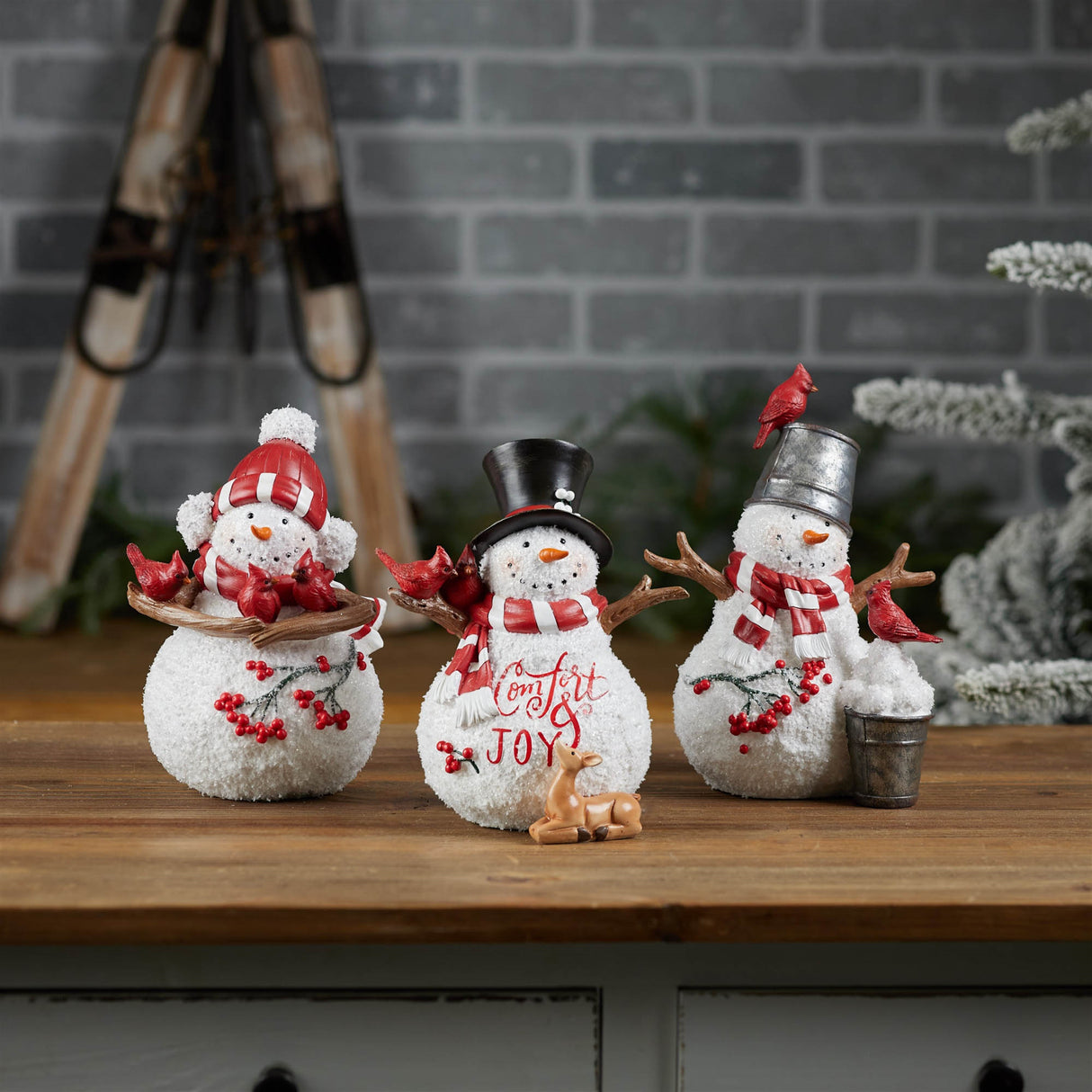 Cardinal snowman figurnie (set of 2)