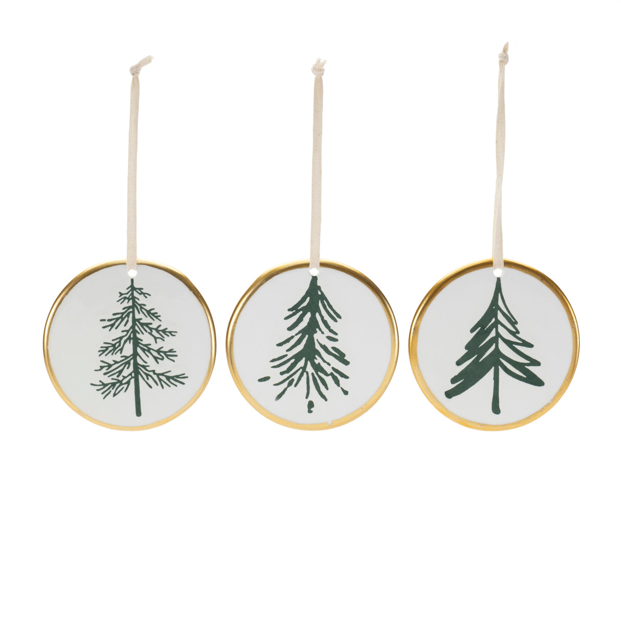 Ceramic pine tree disc ornament (set of 12)