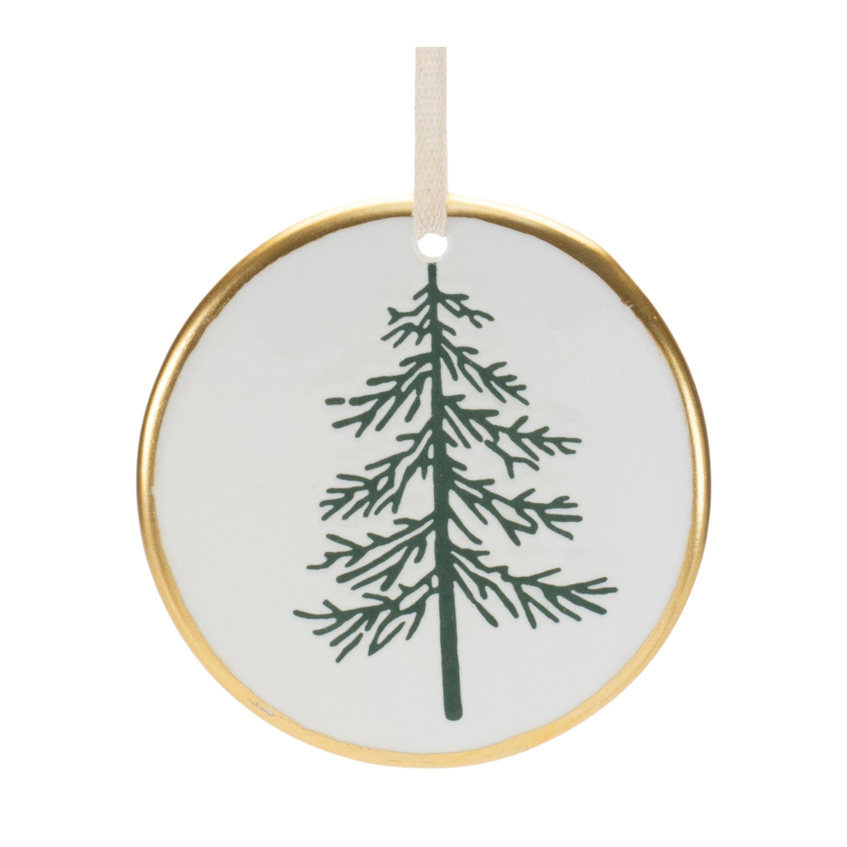 Ceramic pine tree disc ornament (set of 12)