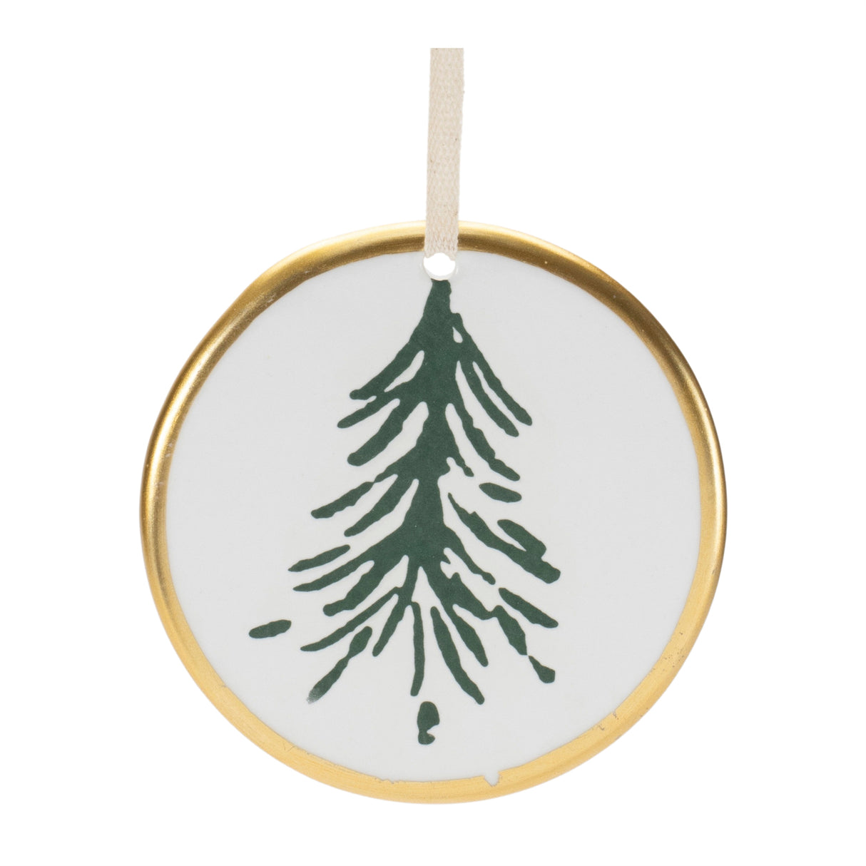 Ceramic pine tree disc ornament (set of 12)