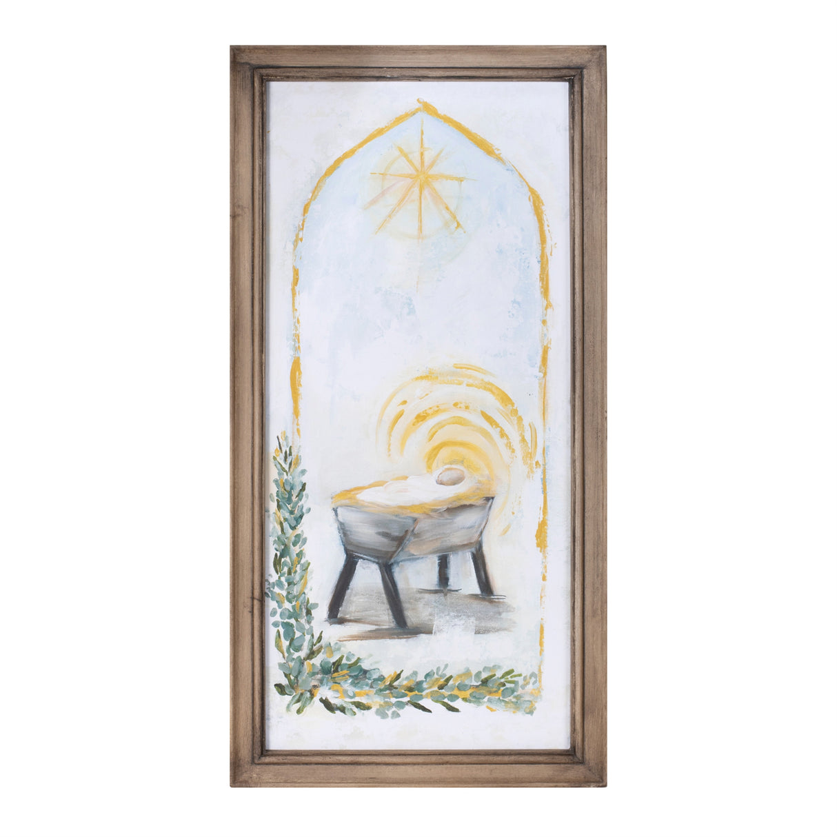 Framed christmas manger print 23.5"h