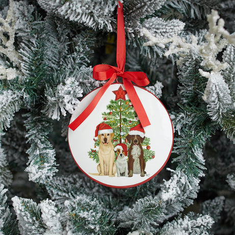 Dogs and christmas tree disc ornament (set of 12)