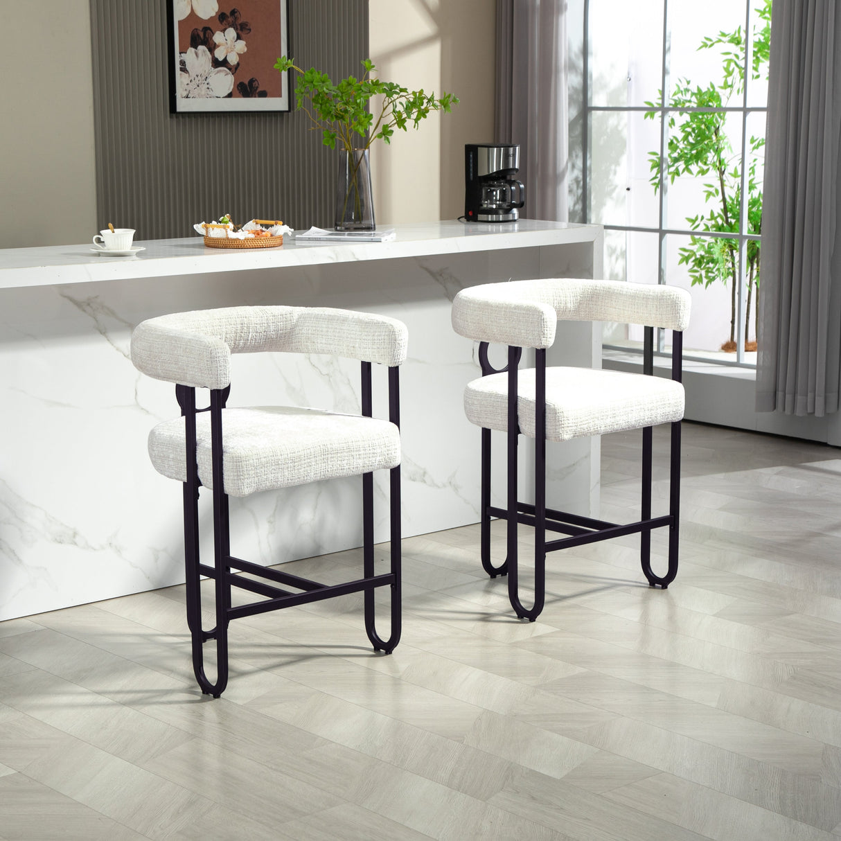 Household bar stools set of 2, modern upholstered with back