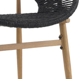 Cyril Outdoor Wicker Papasan Style Dining Chair with Teak Finished Leg and Dark Gray Faux Rattan - Set of 2