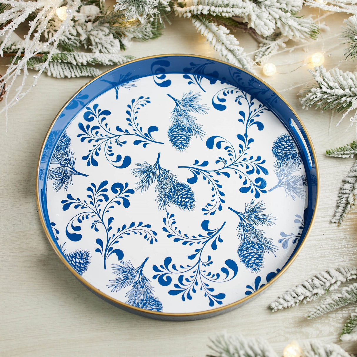 Round pine print tray 13.5"h