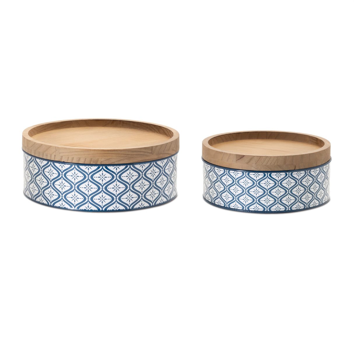 Metal-patterned-canister-with-natural-wood-lid-(set-of-2)-Decorative-Objects