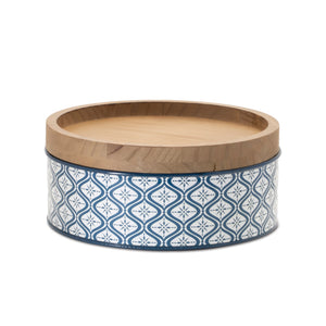 Metal Patterned Canister with Natural Wood Lid (Set of 2)