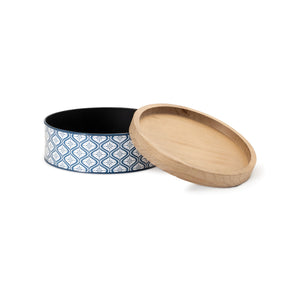 Metal Patterned Canister with Natural Wood Lid (Set of 2)
