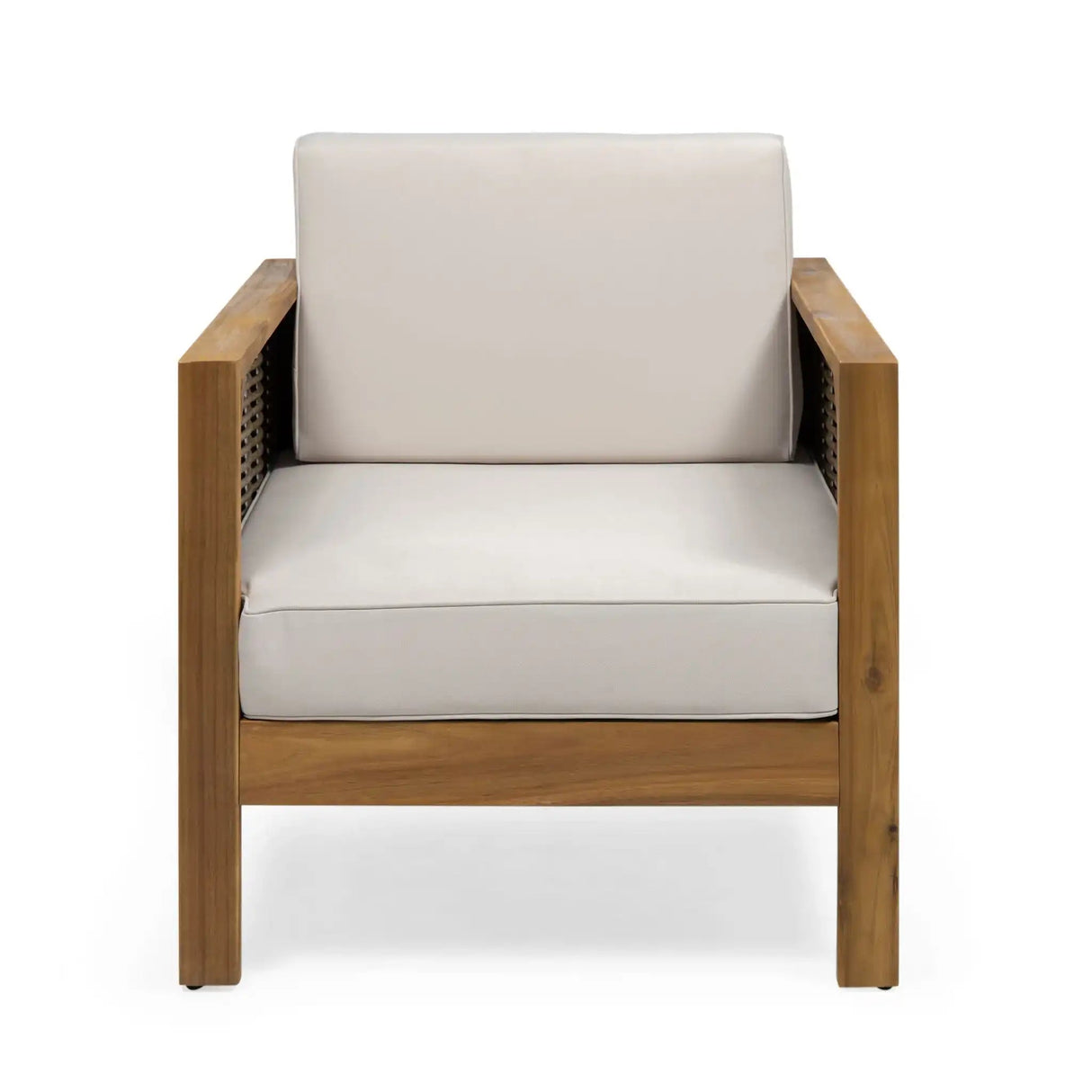Outdoor Acacia Wood Club Chair With Wicker Accents