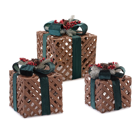 Led-woven-packages-with-bow-arrangement-(set-of-3)-Decorative-Objects